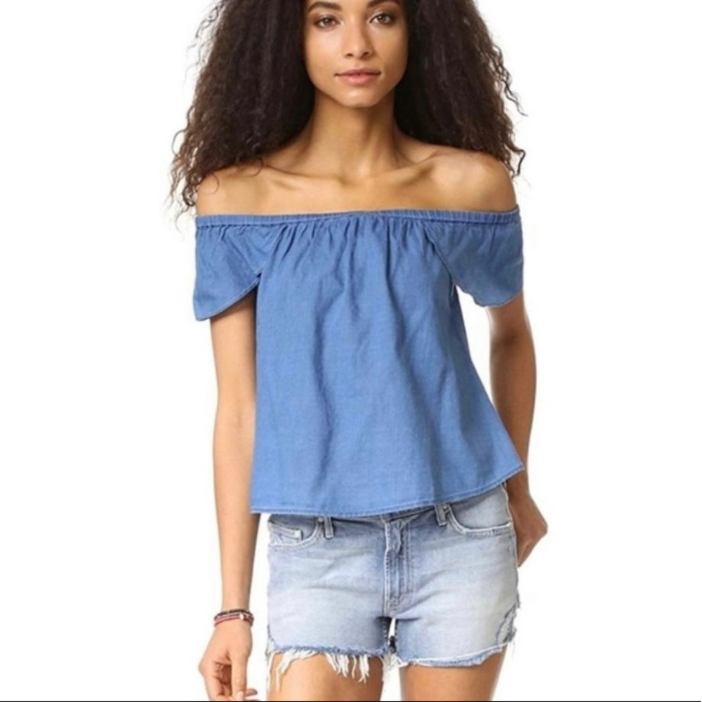 Madewell chambray Bellamy off shoulder flowy top